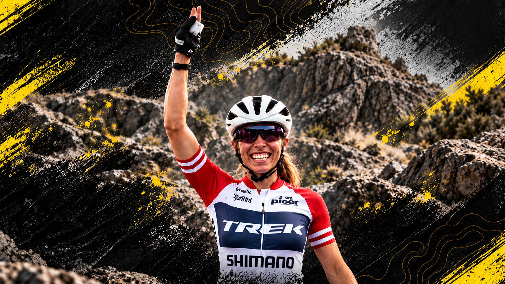 Retrato individual de Carolina Pérez con su indumentaria de ciclismo